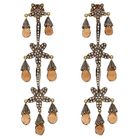 Chandelier-Ohrringe aus Schokoladenquarz mit Diamanten