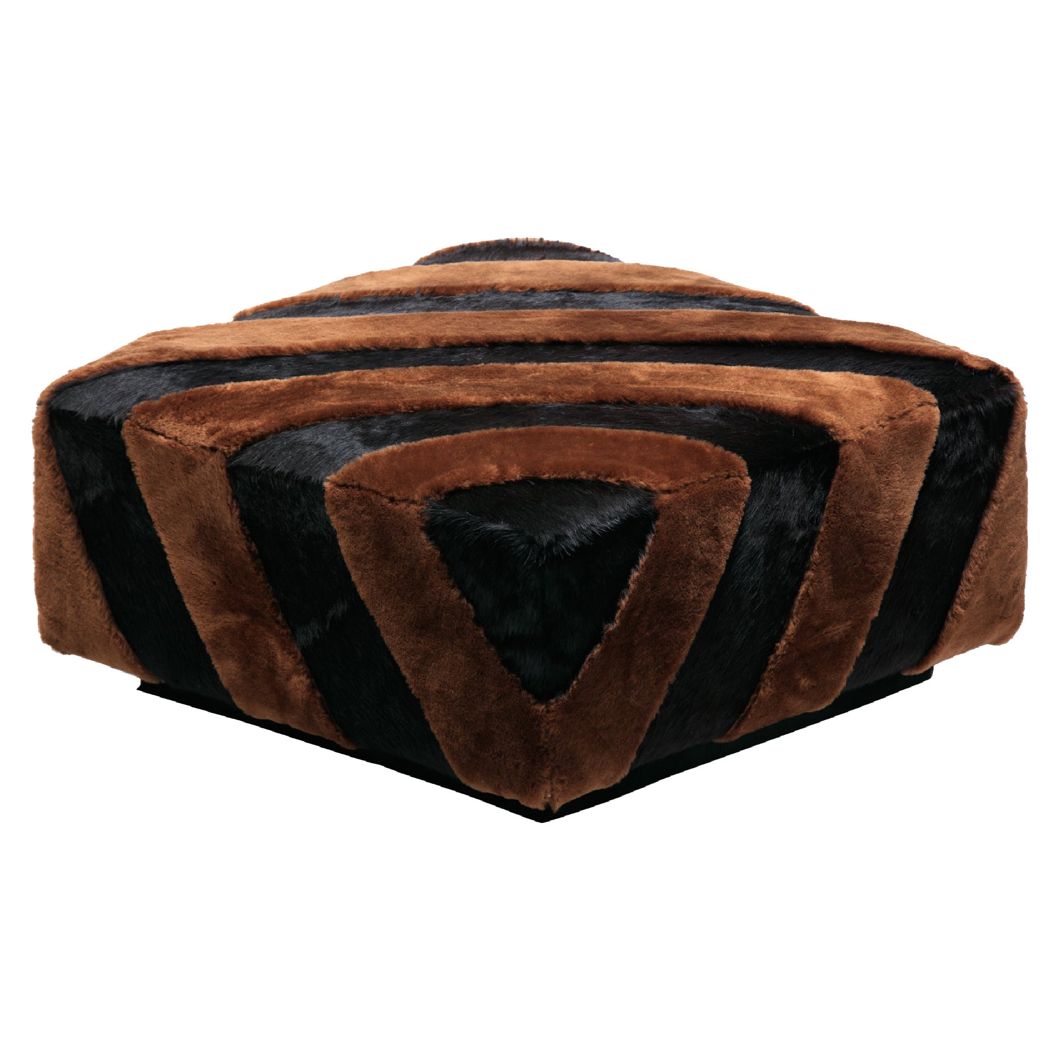 Chocolate Shearling 
Black Cowhide Zig Zag Ottoman by Interior Motives For Sale