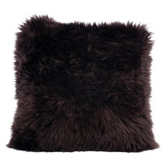 Shearling Sheepskin Dark Brown Cushion by Muchi Decor, Made in Italy