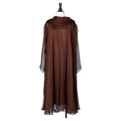 Vintage Chocolate silk chiffon dress with scarf collar Yves Saint Laurent Rive Gauche