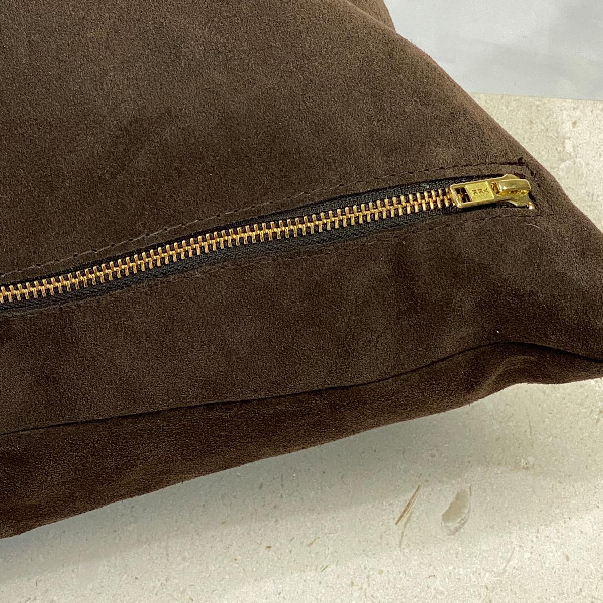 Tribal Chocolate Suede Leather Pillow For Sale