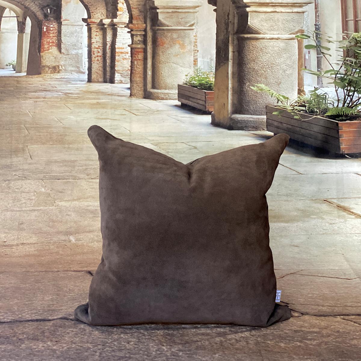 Australian Chocolate Suede Leather Pillow For Sale