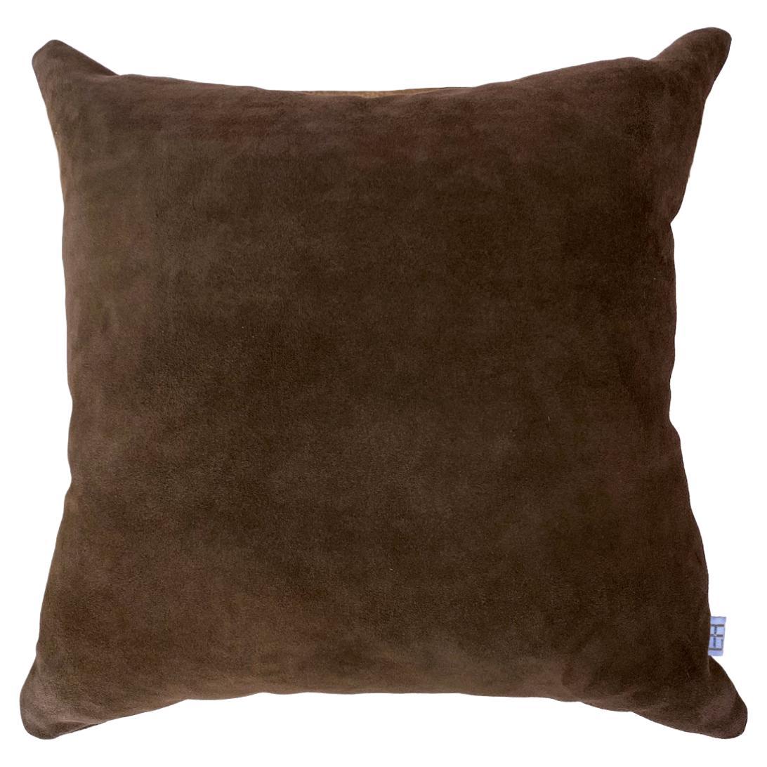 Chocolate Suede Leather Pillow For Sale