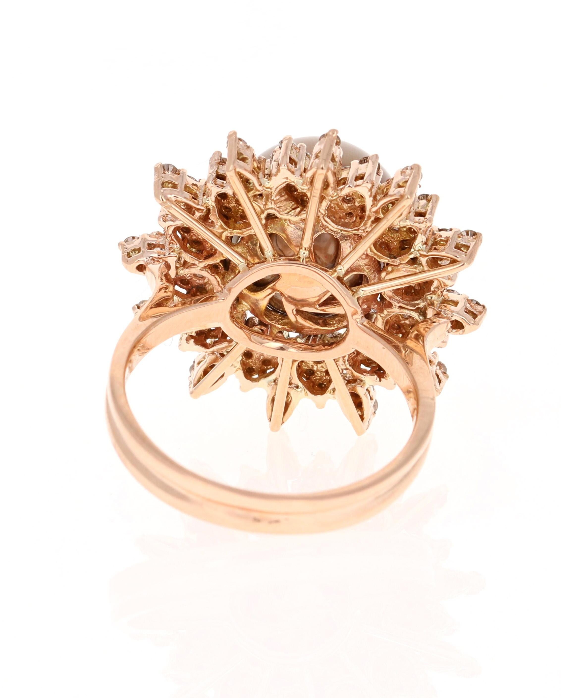 Contemporary Natural Chocolate Tahitian Pearl Diamond 14 Karat Rose Gold Ring For Sale