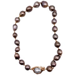 Chocolate Tahitian Pearls Necklace 18K Gold Clasp with Australian Baroque Pearl