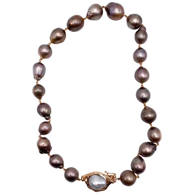 Chocolate Tahitian Pearls Necklace 18K Gold Clasp with Australian