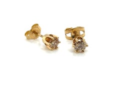 Chocolate Top Light Brown Diamond Stud Earrings .50ct 14K Yellow Gold