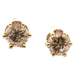 Chocolate Top Light Brown Diamond Stud Earrings .50ct 14K Yellow Gold