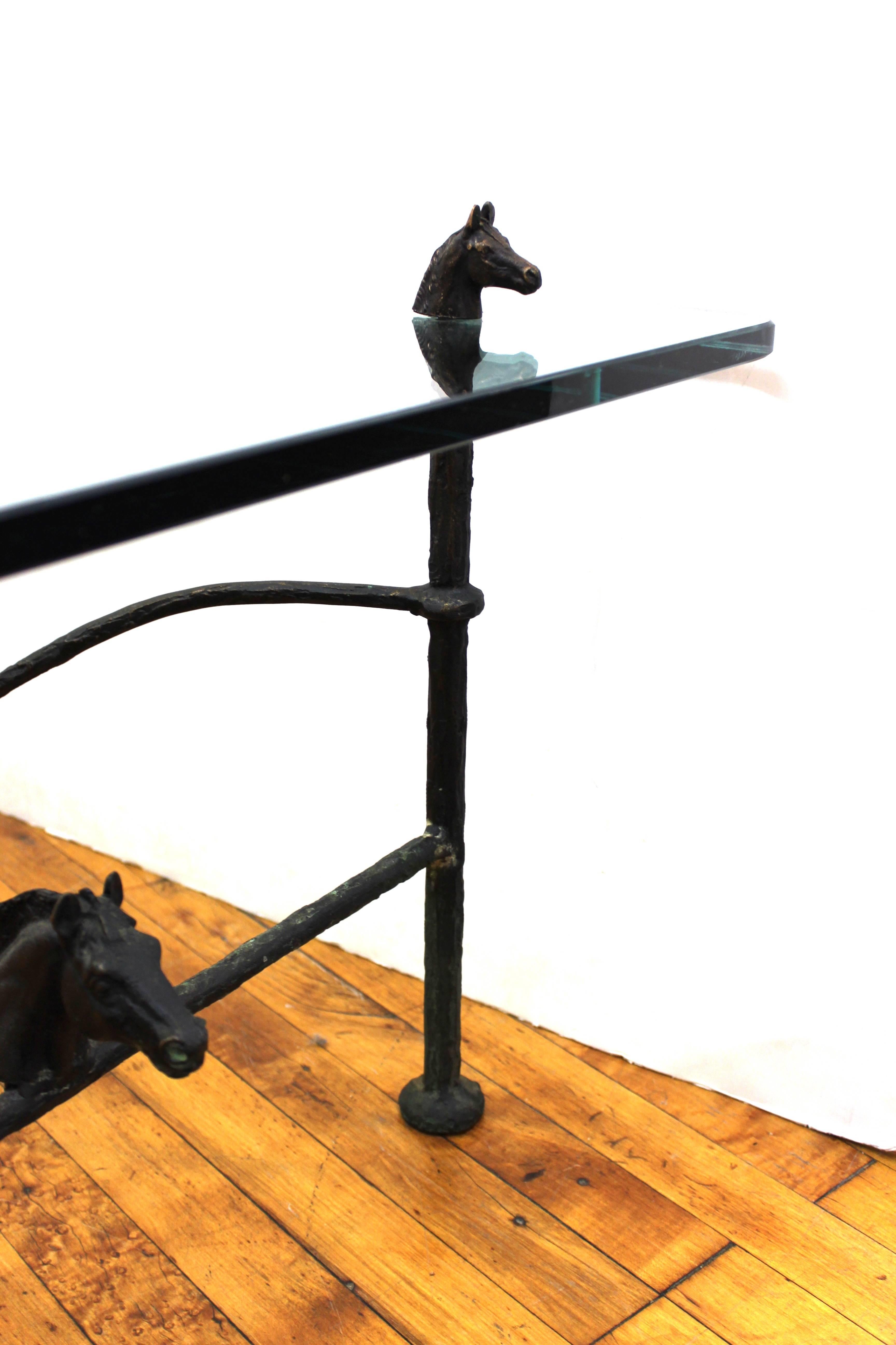 Chodoff Bronze Coffee Table in Giacometti Manner with Horse Heads and Glass Top 2