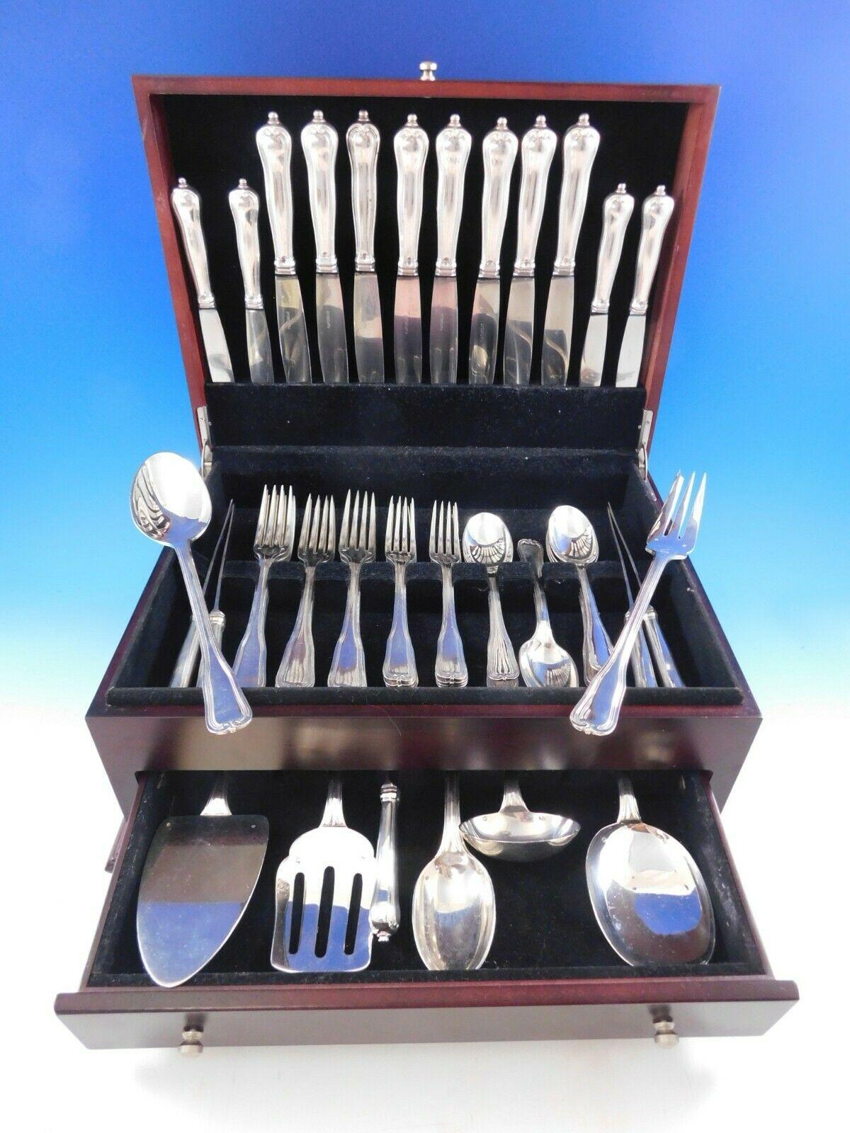 Outstanding Choiseul by Puiforcat French sterling silver flatware set, 49 pieces. This set includes:

8 dinner knives, 10