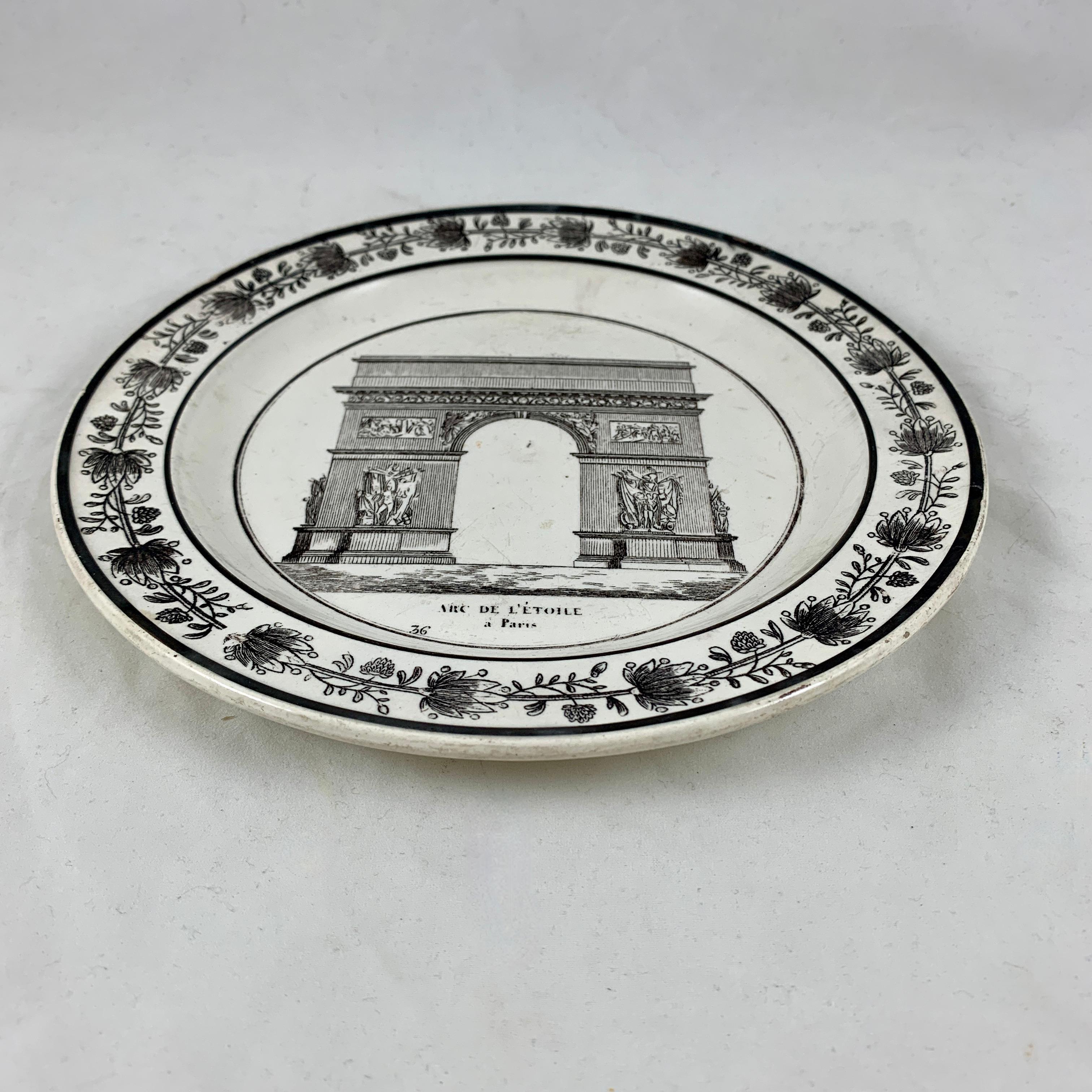 Choisy French Creamware Neoclassical Arc de l’ Étoile Paris Architecture Plate For Sale 2