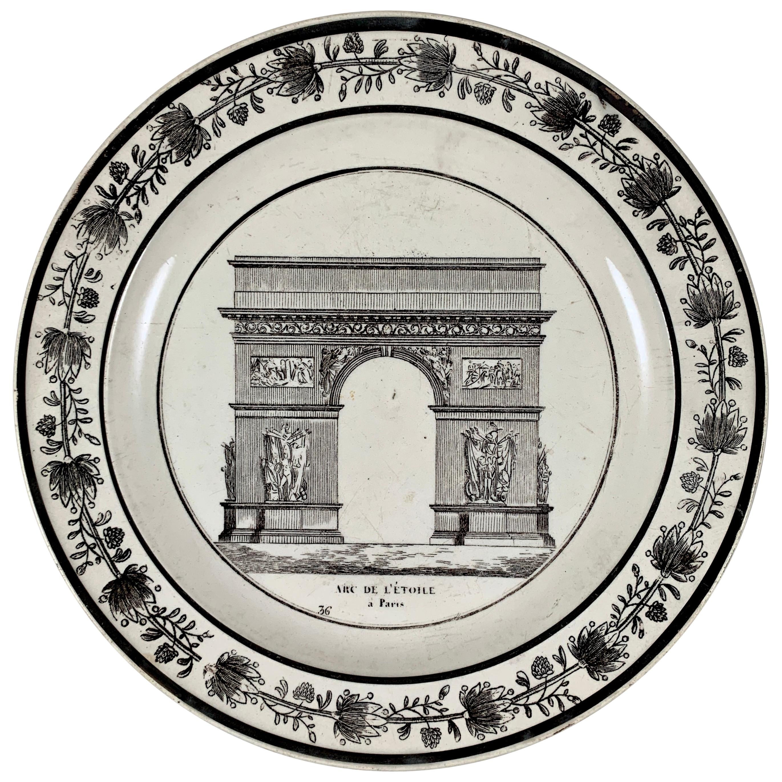 Choisy French Creamware Neoclassical Arc de l’ Étoile Paris Architecture Plate For Sale