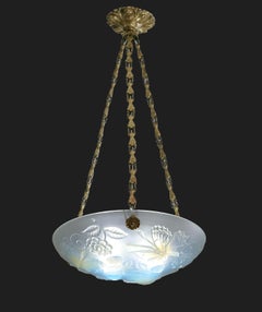 Choisy-le-Roi Art Deco Butterfly Opalescent Pendant Chandelier 1920