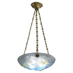 Choisy-le-Roi Art Deco Butterfly Opalescent Pendant Chandelier, 1920