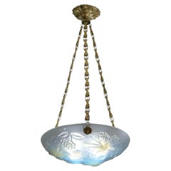 Antique Choisy-le-Roi Art Deco Butterfly Opalescent Pendant Chandelier, 1920