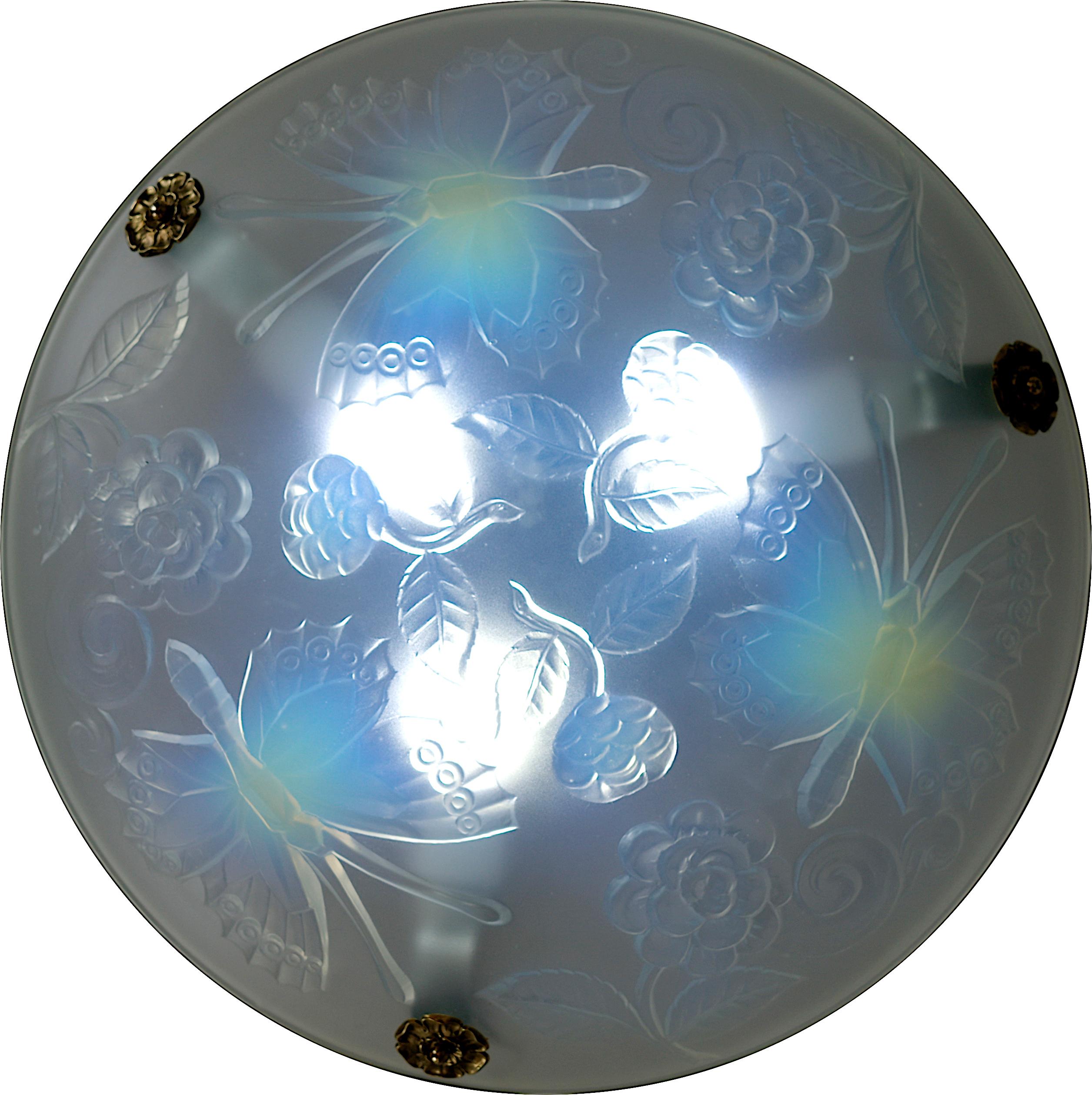 Choisy-le-Roi French Art Deco Butterfly Opalescent Pendant Chandelier, 1930s For Sale 1