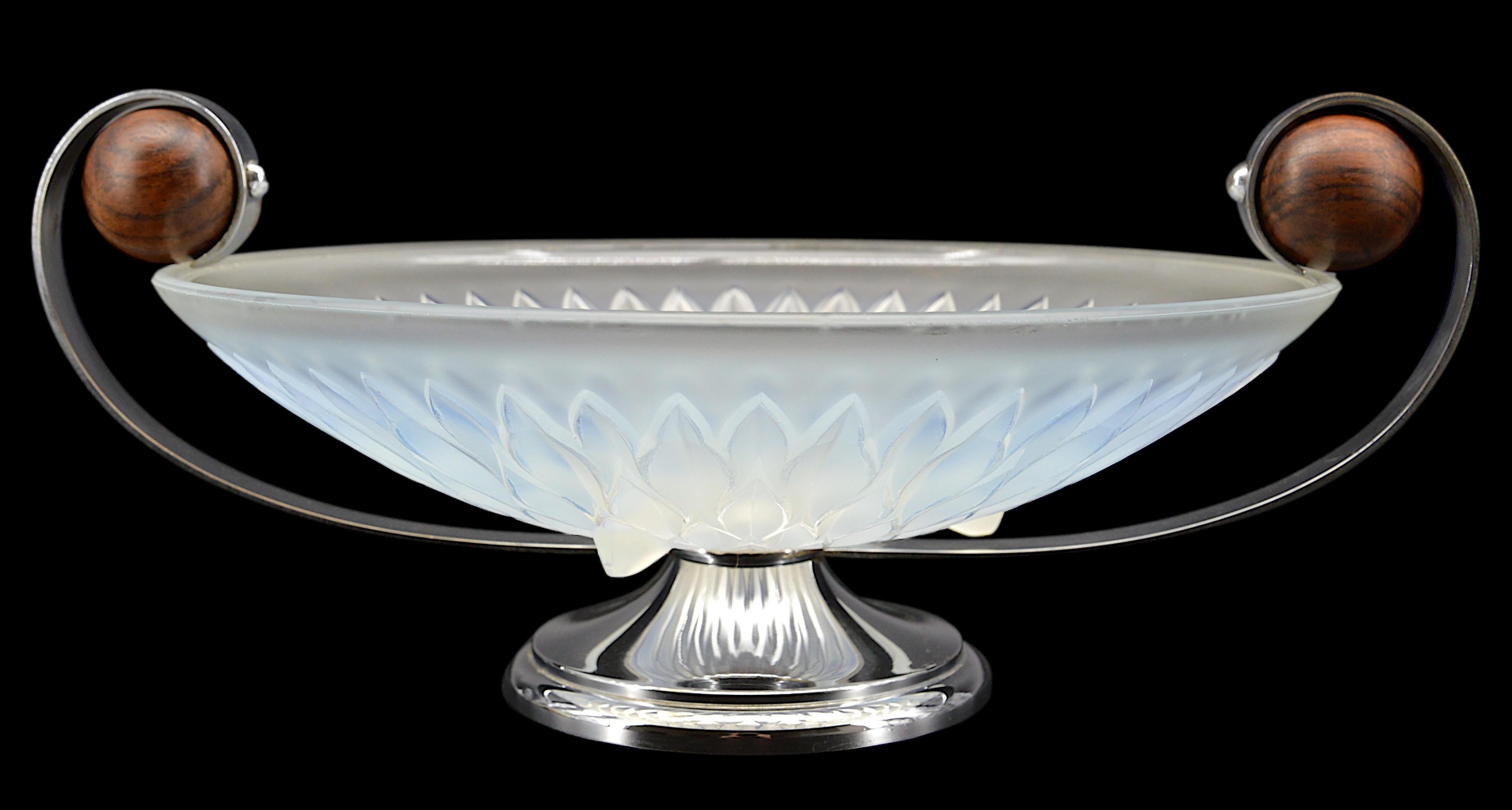 Chrome Choisy-le-Roi French Art Deco Opalescent Glass Center Bowl, 1930