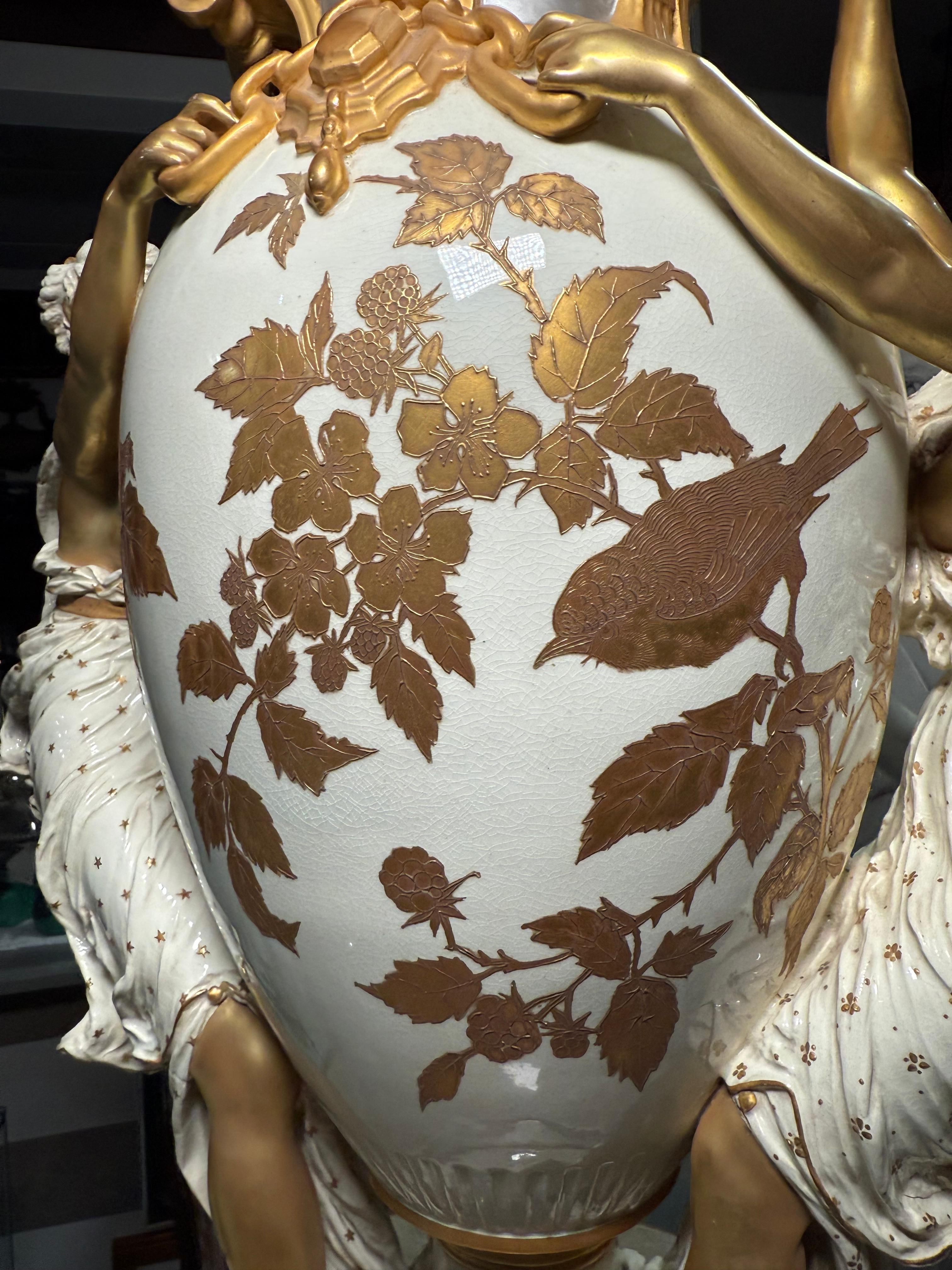 Choisy Le Roi Majolica Figural Urn Vase For Sale 6