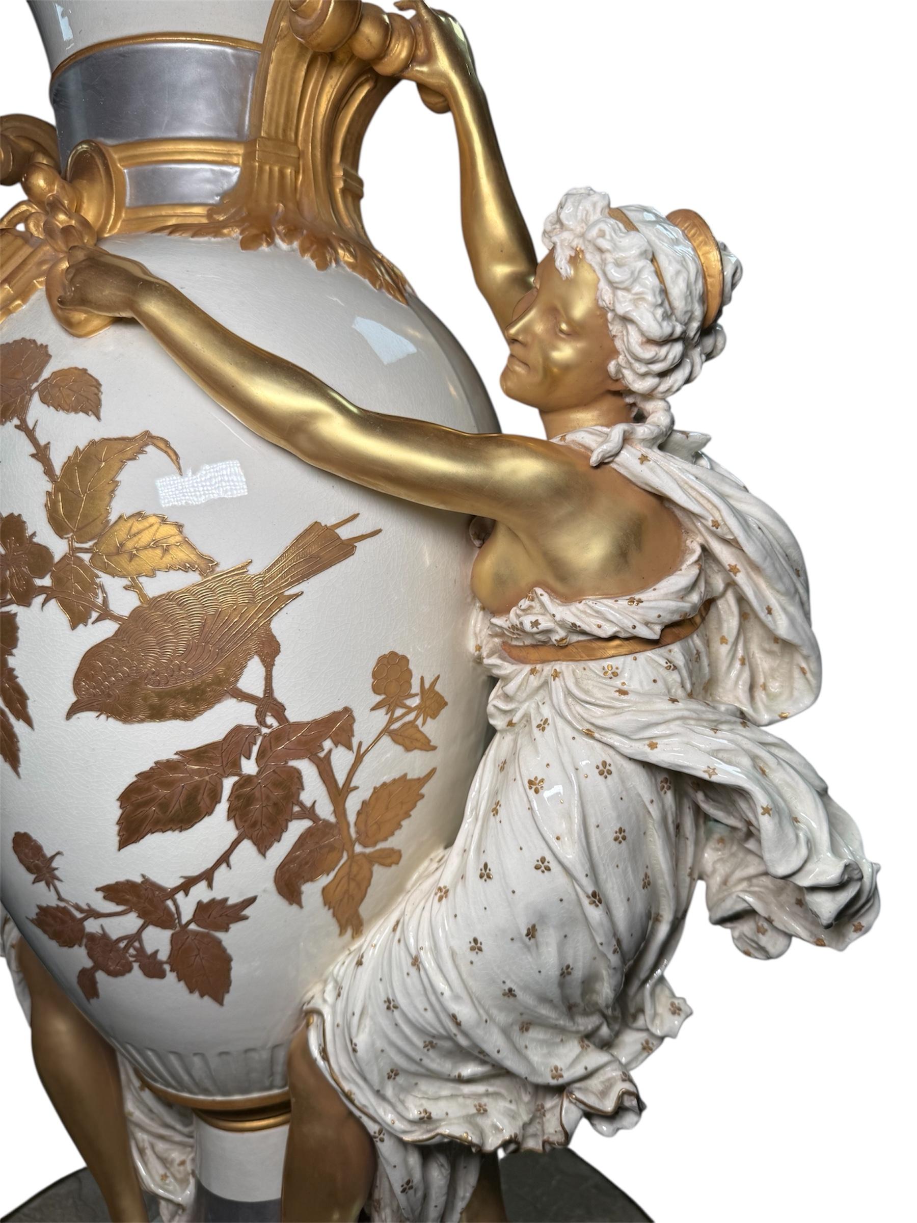 Belle Époque Choisy Le Roi Majolica Figural Urn Vase For Sale