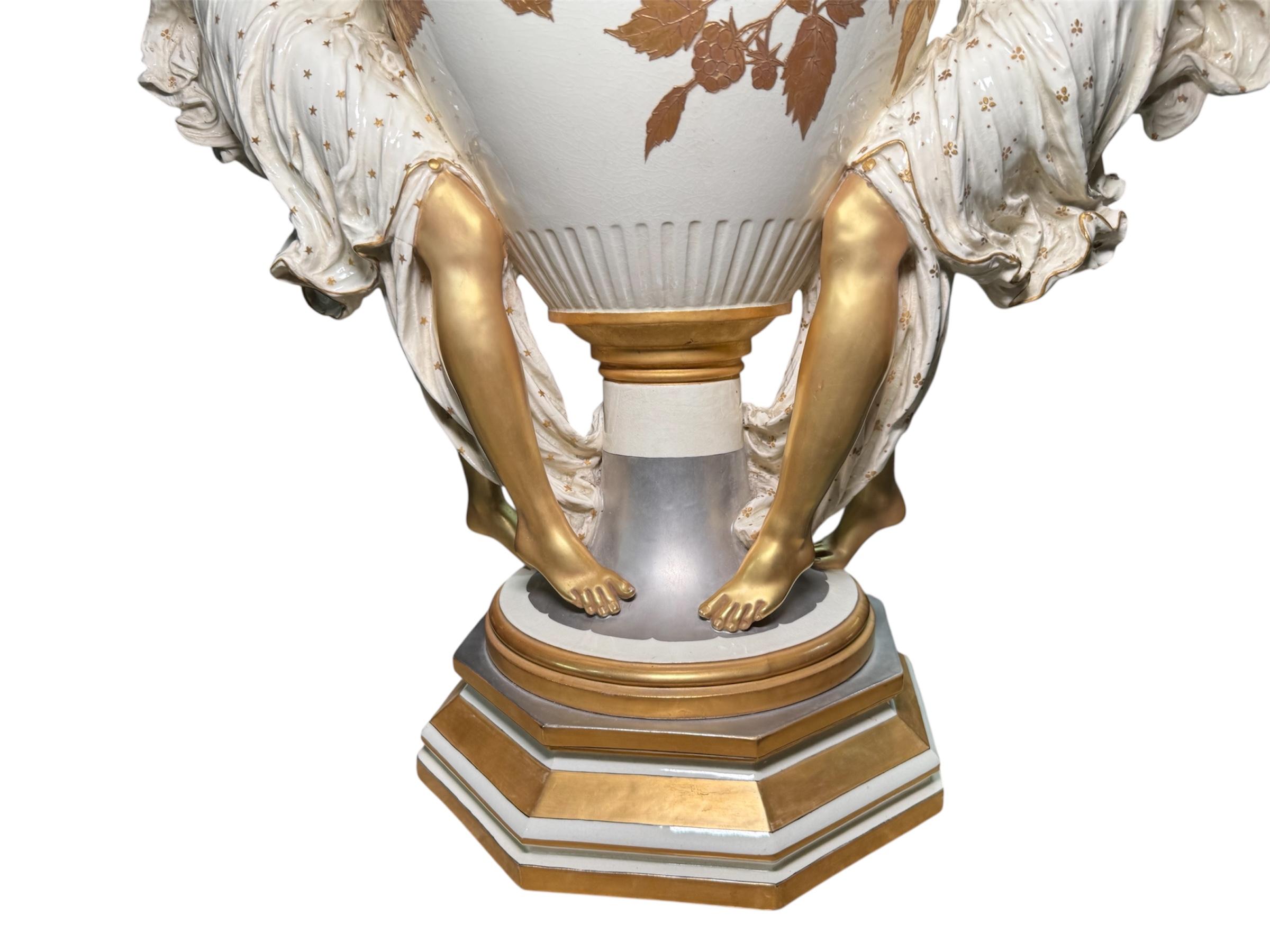 Hand-Painted Choisy Le Roi Majolica Figural Urn Vase For Sale