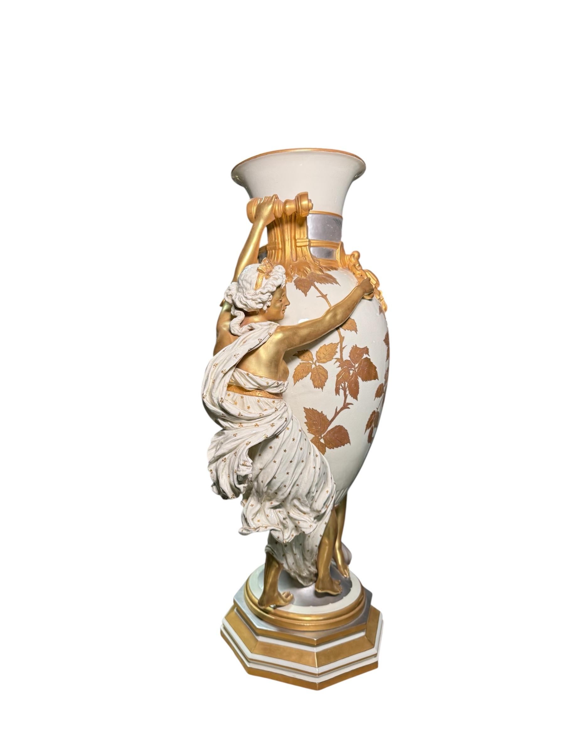 19th Century Choisy Le Roi Majolica Figural Urn Vase For Sale