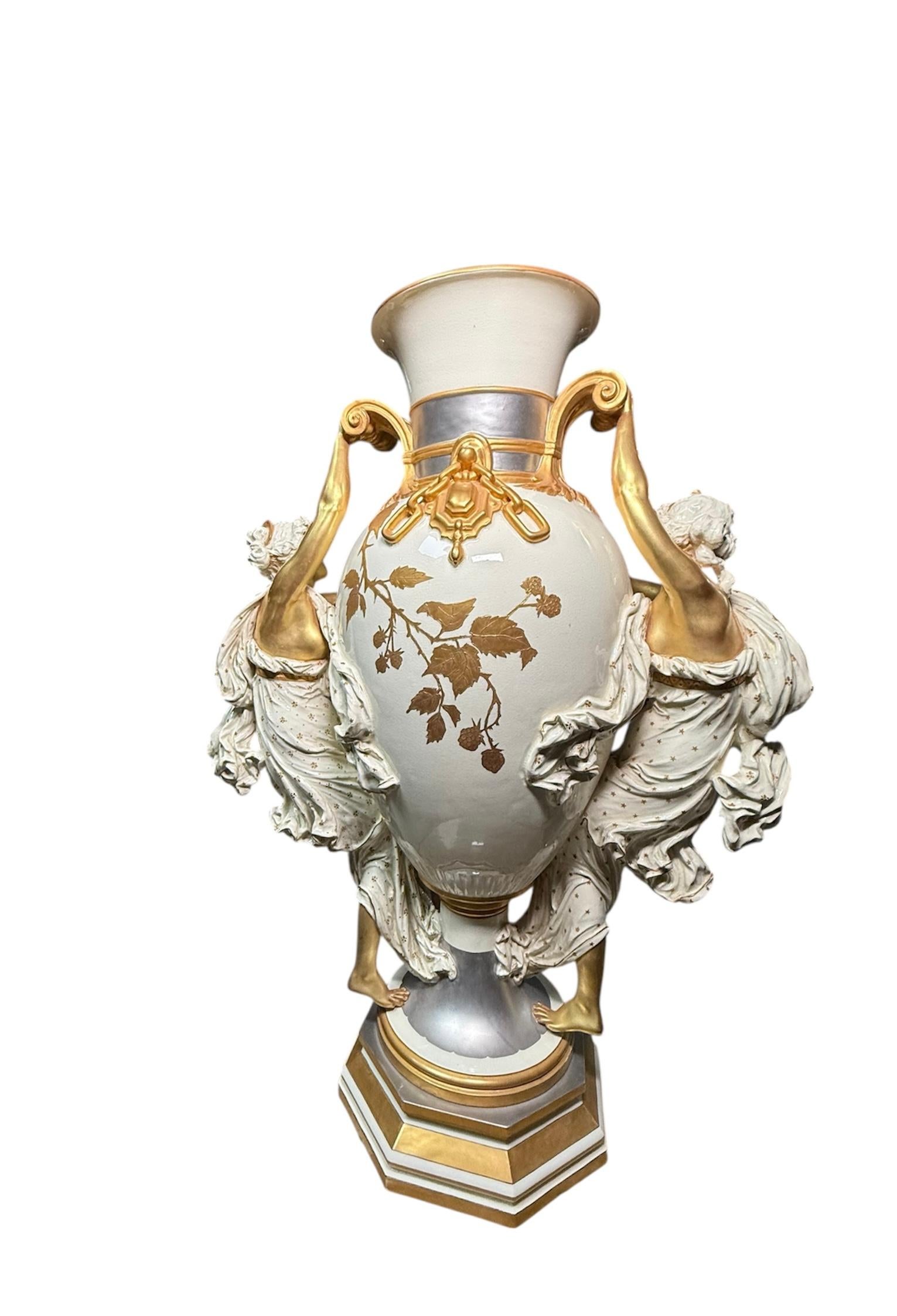 Earthenware Choisy Le Roi Majolica Figural Urn Vase For Sale