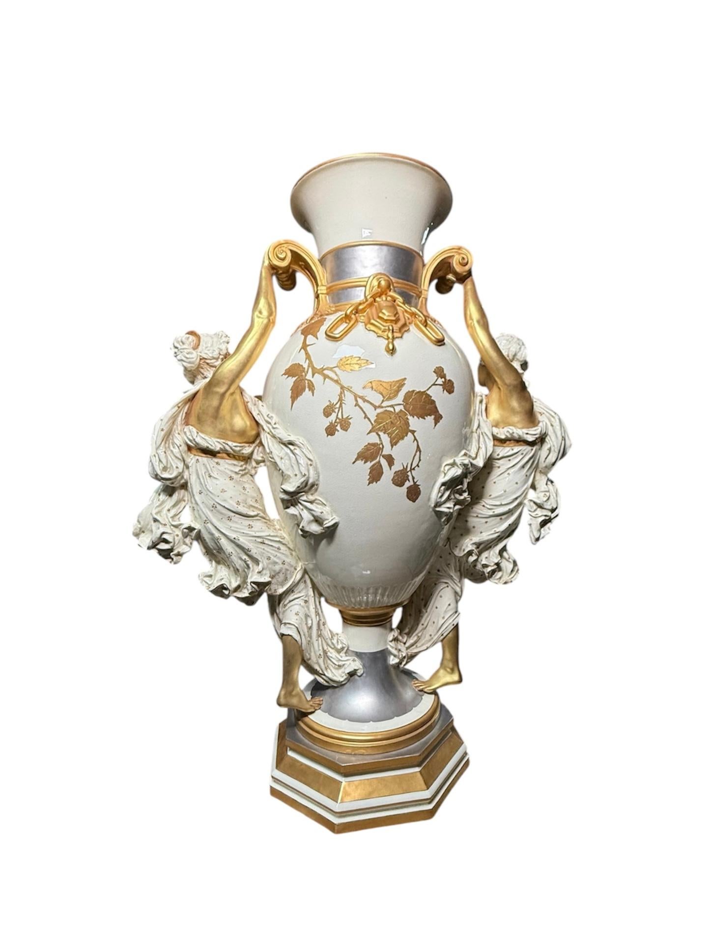 Choisy Le Roi Majolica Figural Urn Vase For Sale 1