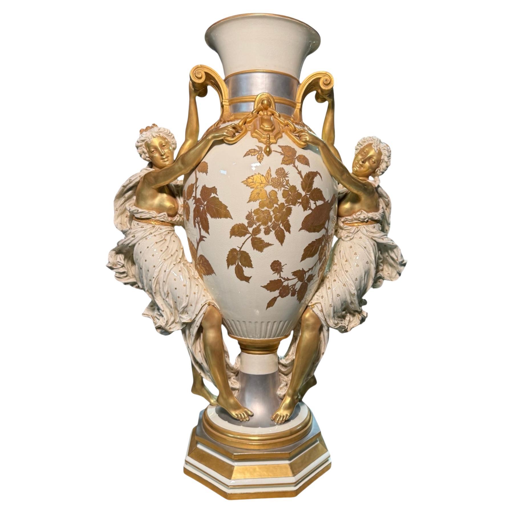 Choisy Le Roi Majolica Figural Urn Vase