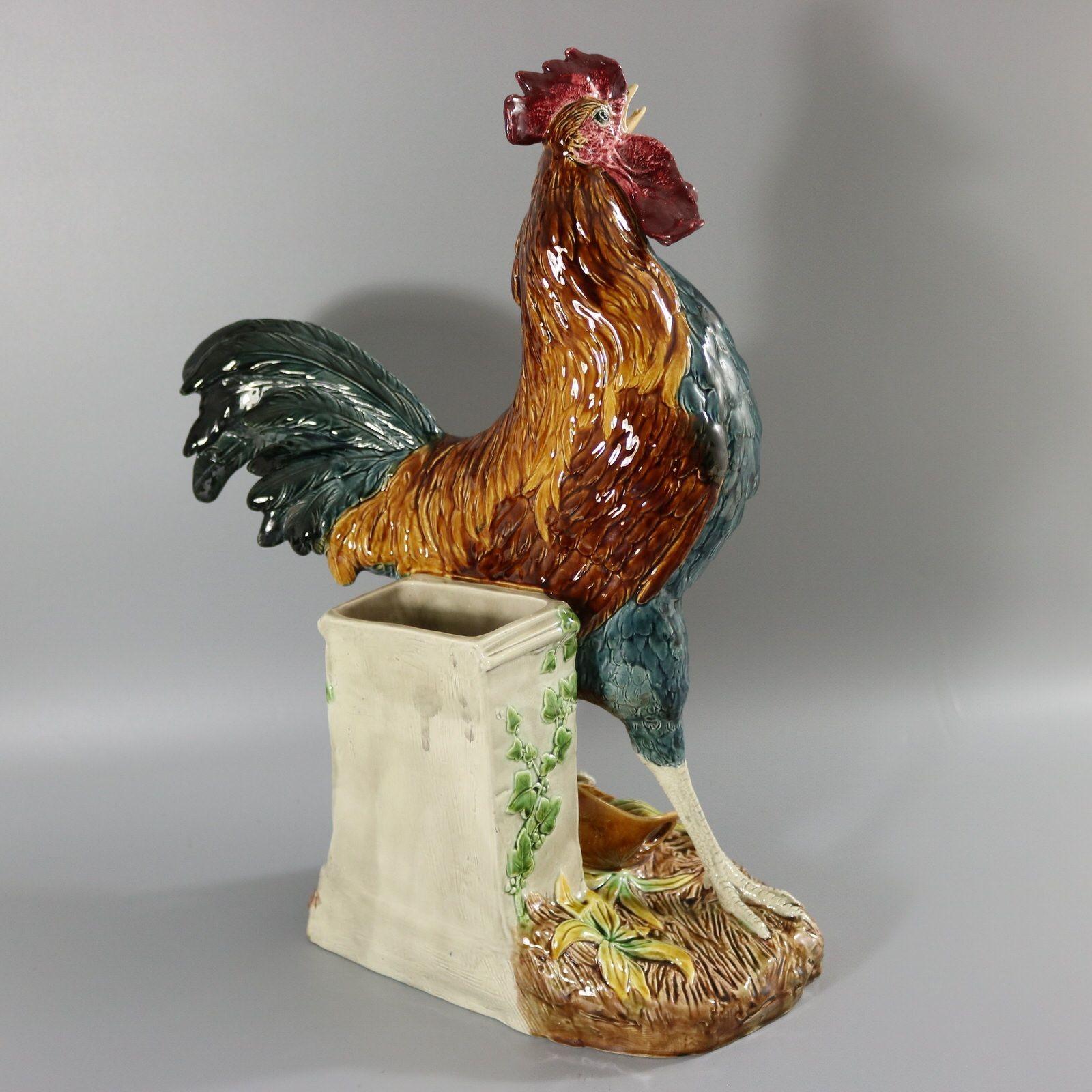 French Choisy Majolica Cockerel by Louis Carrier Belleuse For Sale