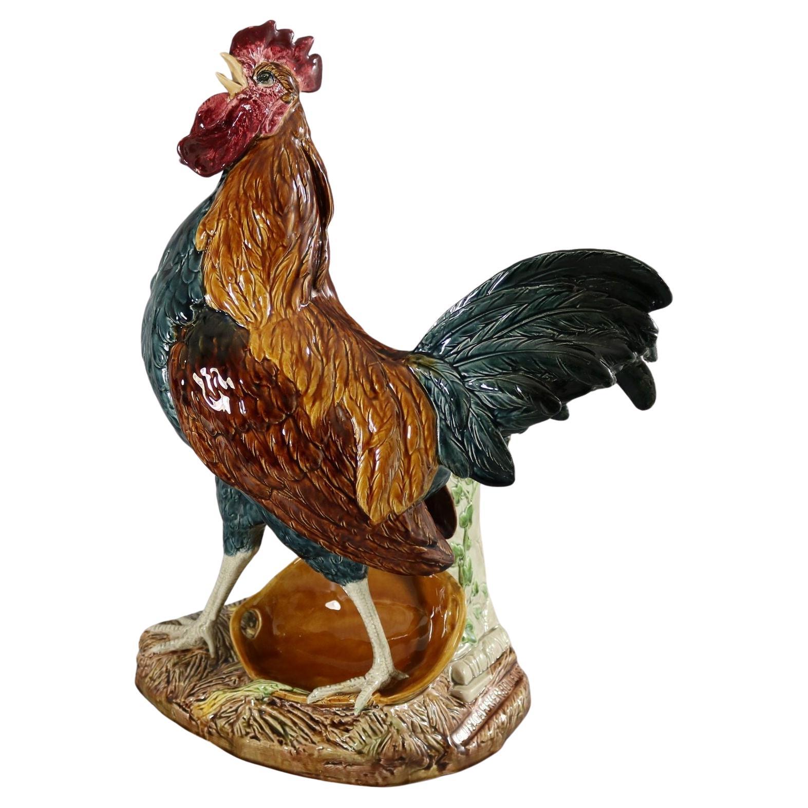 Cockerel aus Majolika von Louis Carrier Belleuse, Choisy