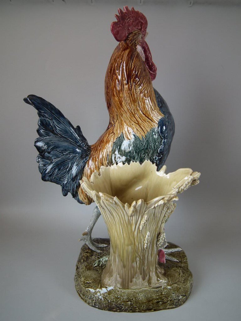 Choisy Majolica Rooster/Cockerel Vase by Paul Comolera at 1stDibs