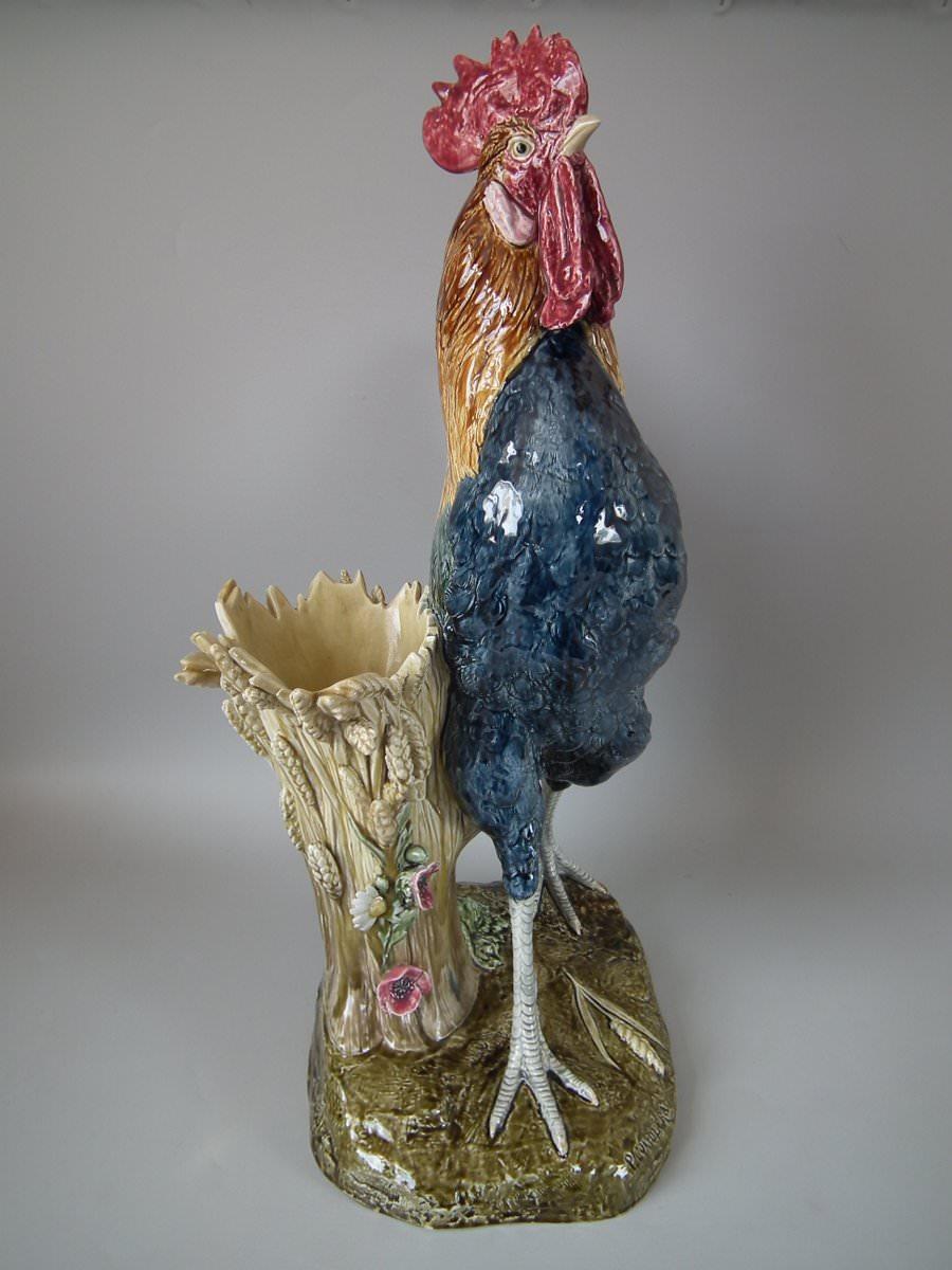 Victorian Choisy Majolica Rooster/Cockerel Vase by Paul Comolera