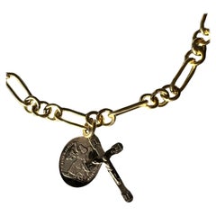 Choker Chain Medal Necklace Pendant Antique Silver Guardian Angel