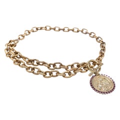 Collana girocollo a catena Medal strass ciondolo placcato oro J Dauphin