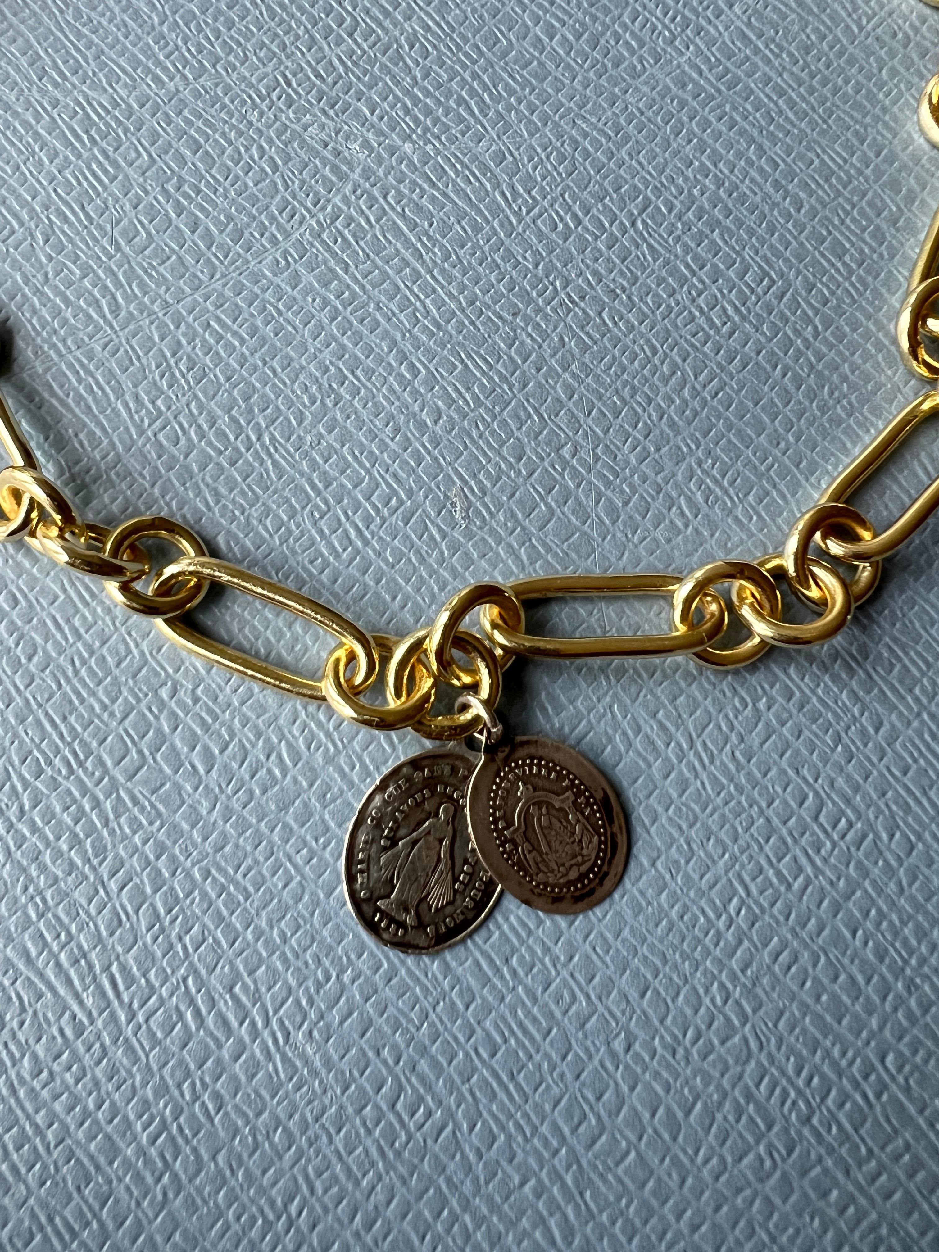 Contemporary Choker Chain Necklace Medals Virgin Mary Silver Vintage Gold Plate  J Dauphin
