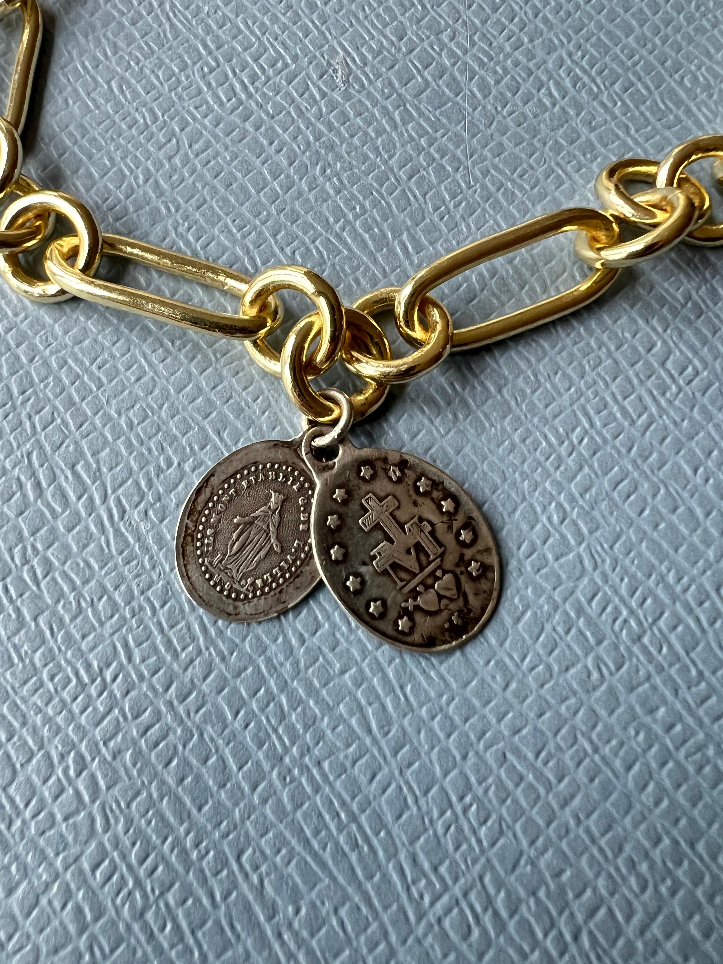 Choker Chain Necklace Medals Virgin Mary Silver Vintage Gold Plate  J Dauphin 1