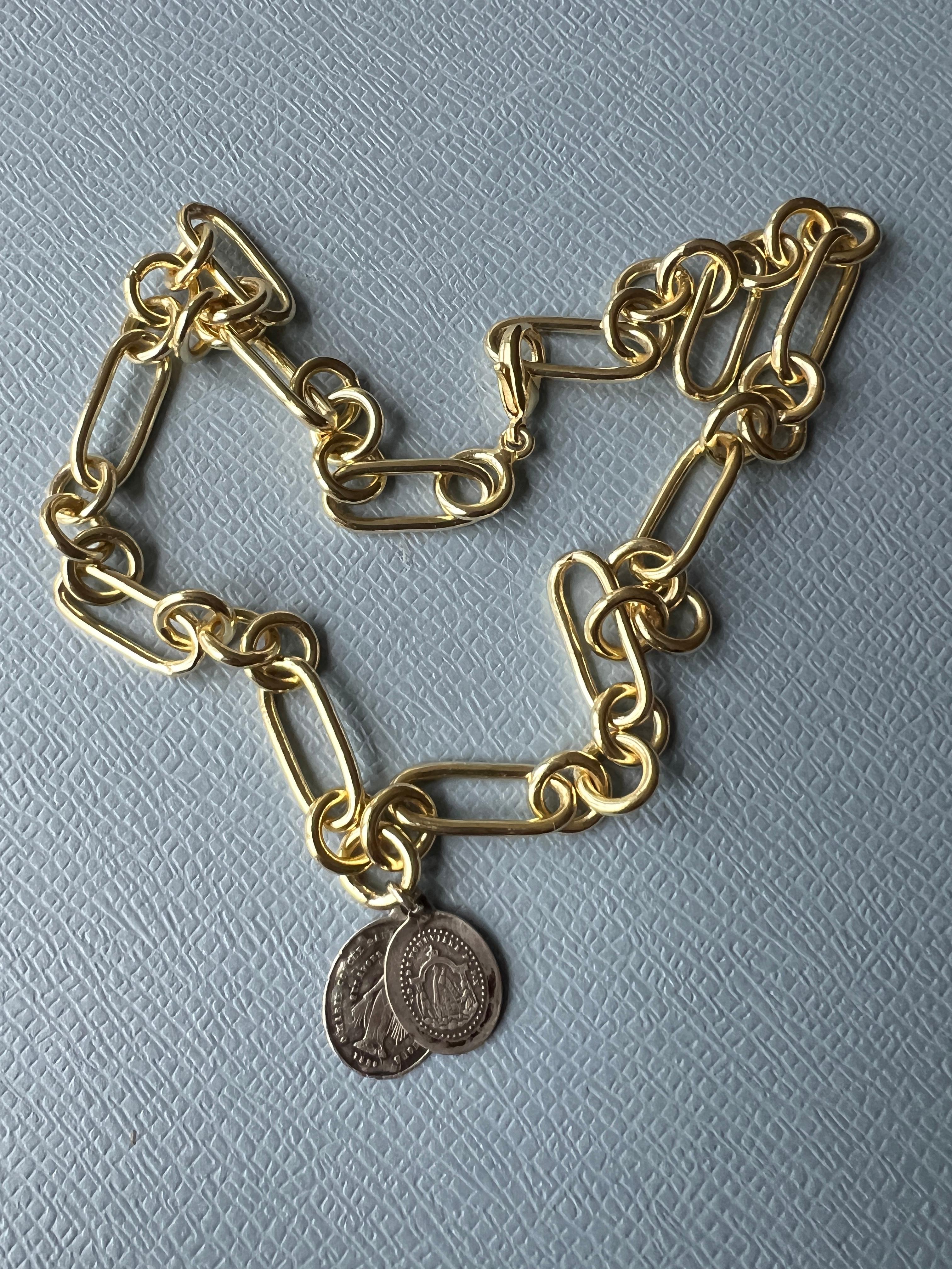 Choker Chain Necklace Medals Virgin Mary Silver Vintage Gold Plate  J Dauphin 2