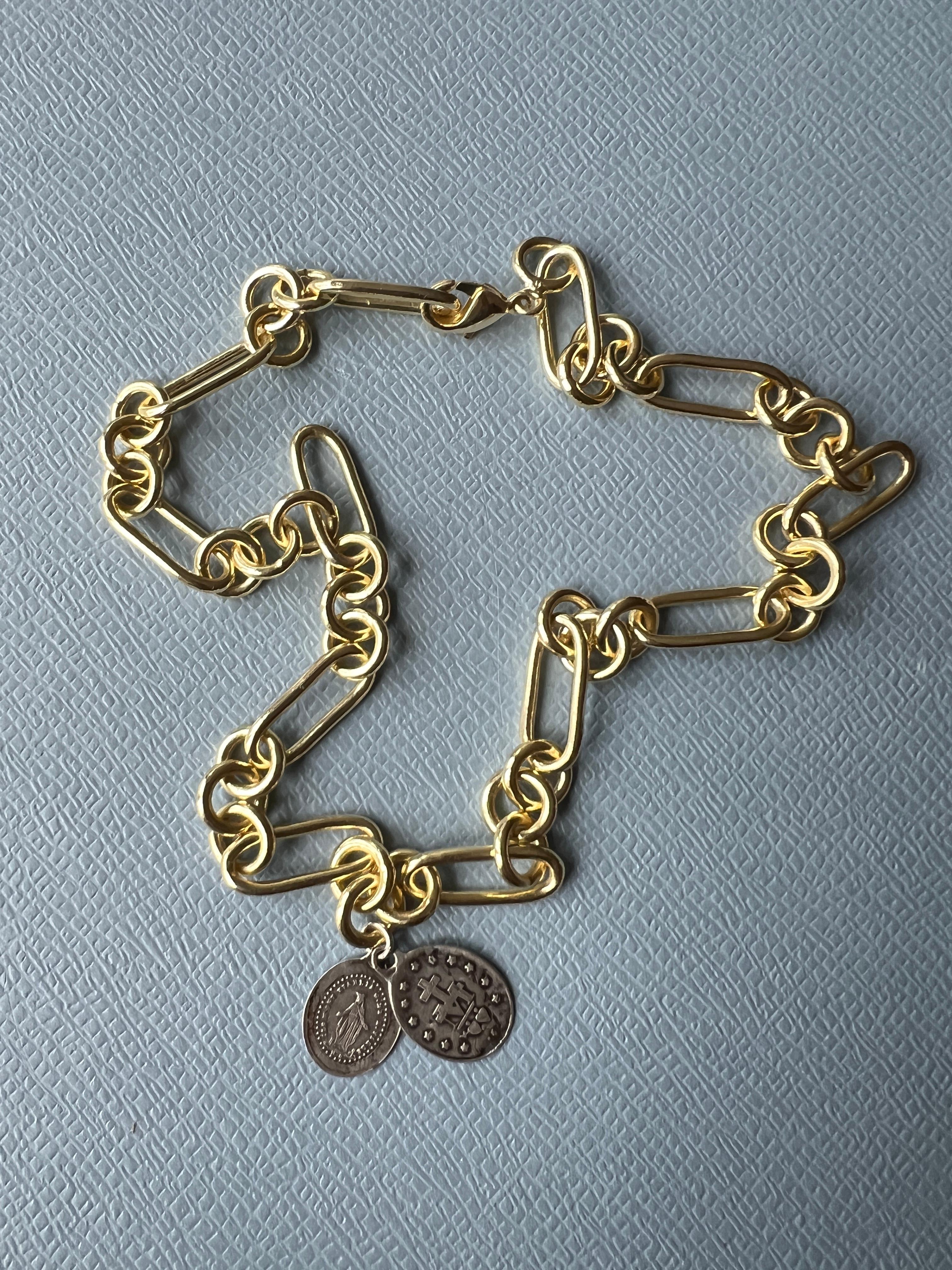 Choker Chain Necklace Medals Virgin Mary Silver Vintage Gold Plate  J Dauphin 3