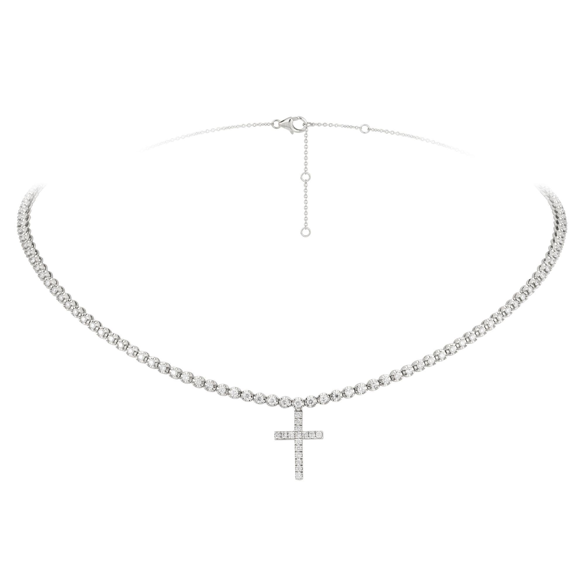 Modern Choker Cross Yellow Gold 18K Necklace Diamond for Her For Sale