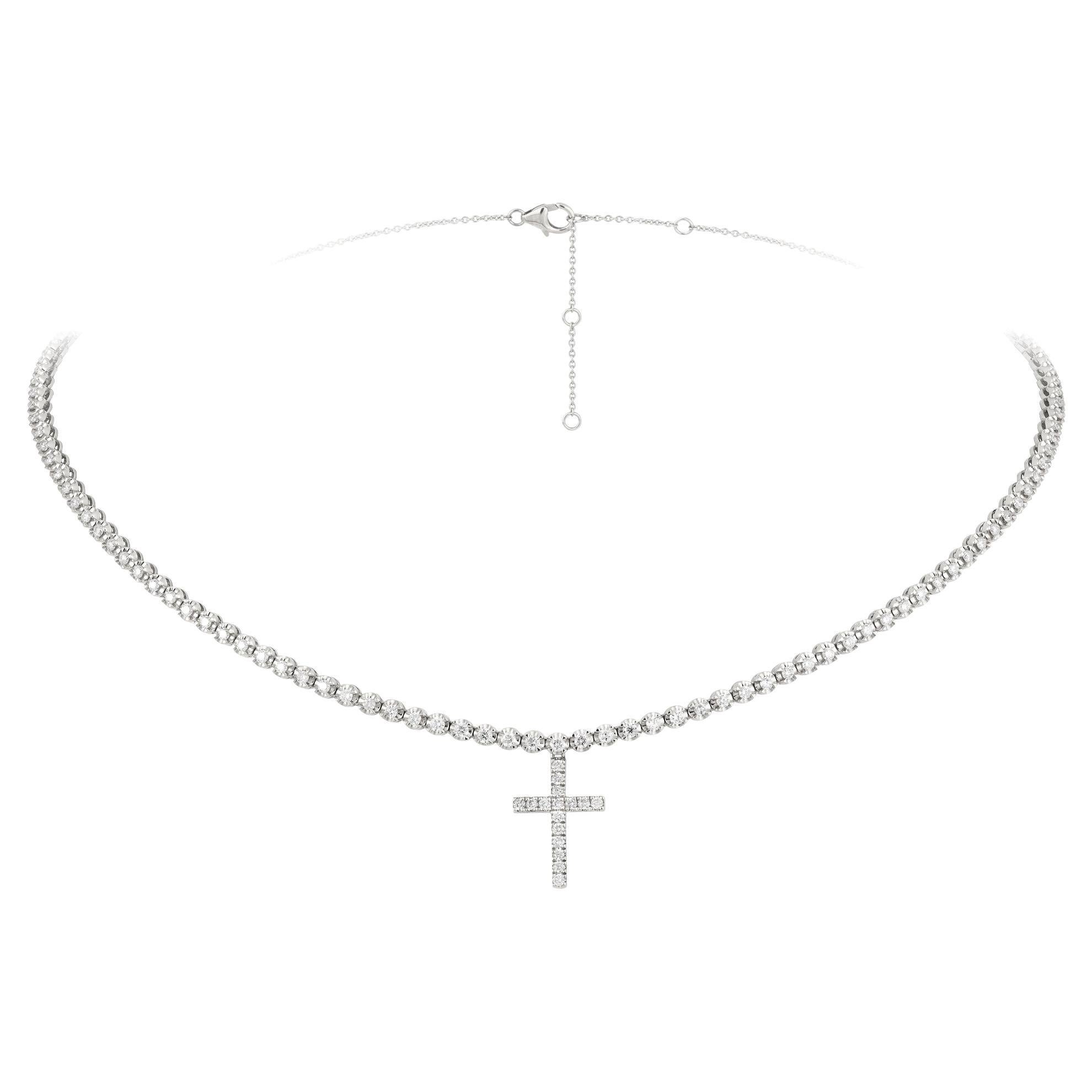 Choker Cross Yellow Gold 18K Necklace Diamond for Her For Sale