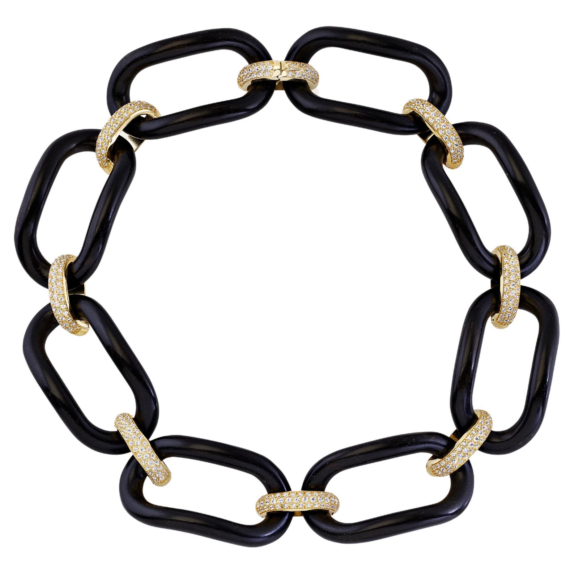 Choker Ebano e Argento Dorato Con Zirconi - collezione NOMAD * For Sale