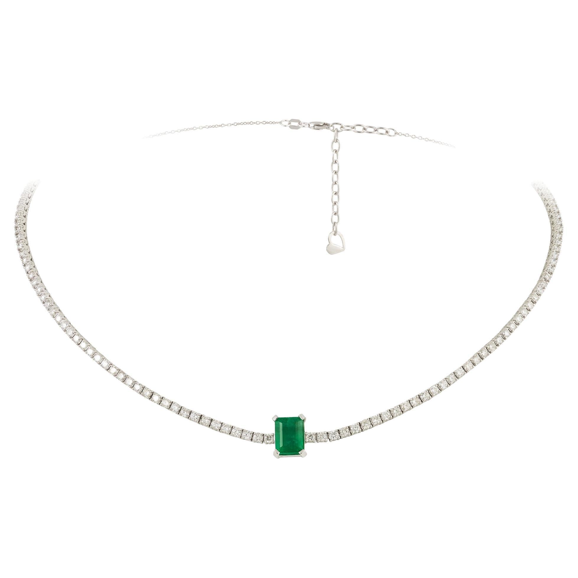 Choker Emerald White Gold 18K Necklace Diamond for Her