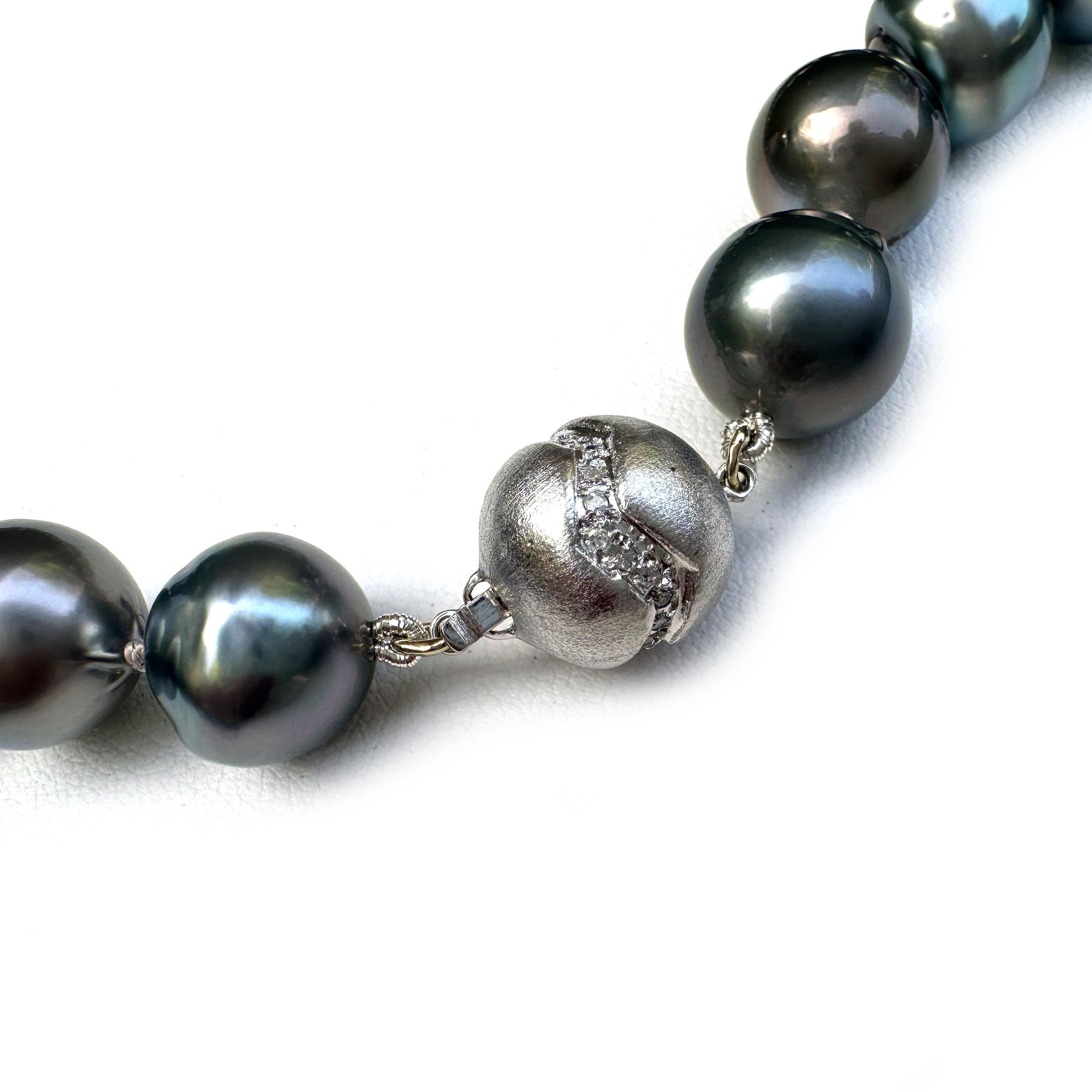 Choker-Length Strand of 11.5mm Tahitian Pearls w White Gold & Diamond Ball Clasp For Sale 9