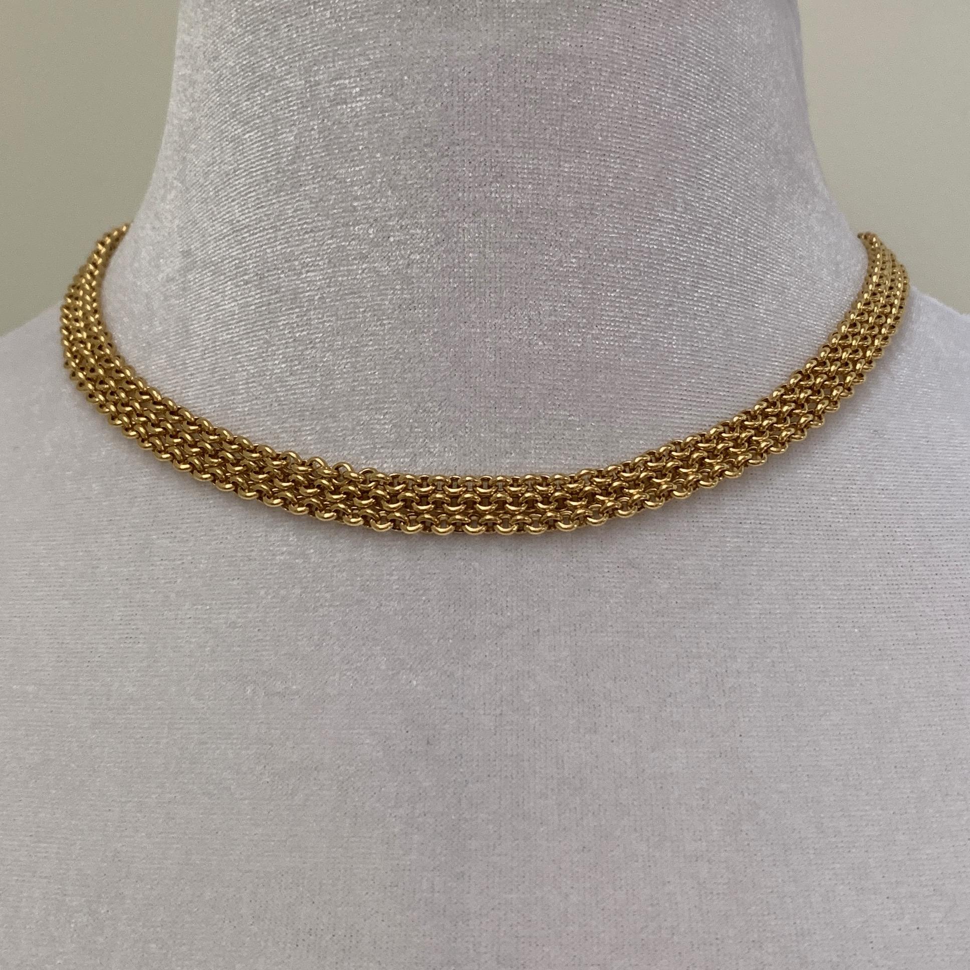 Contemporary Choker Length Triple Rolo Chain with Bolt Ring Closure in 18 Karat Yellow Gold