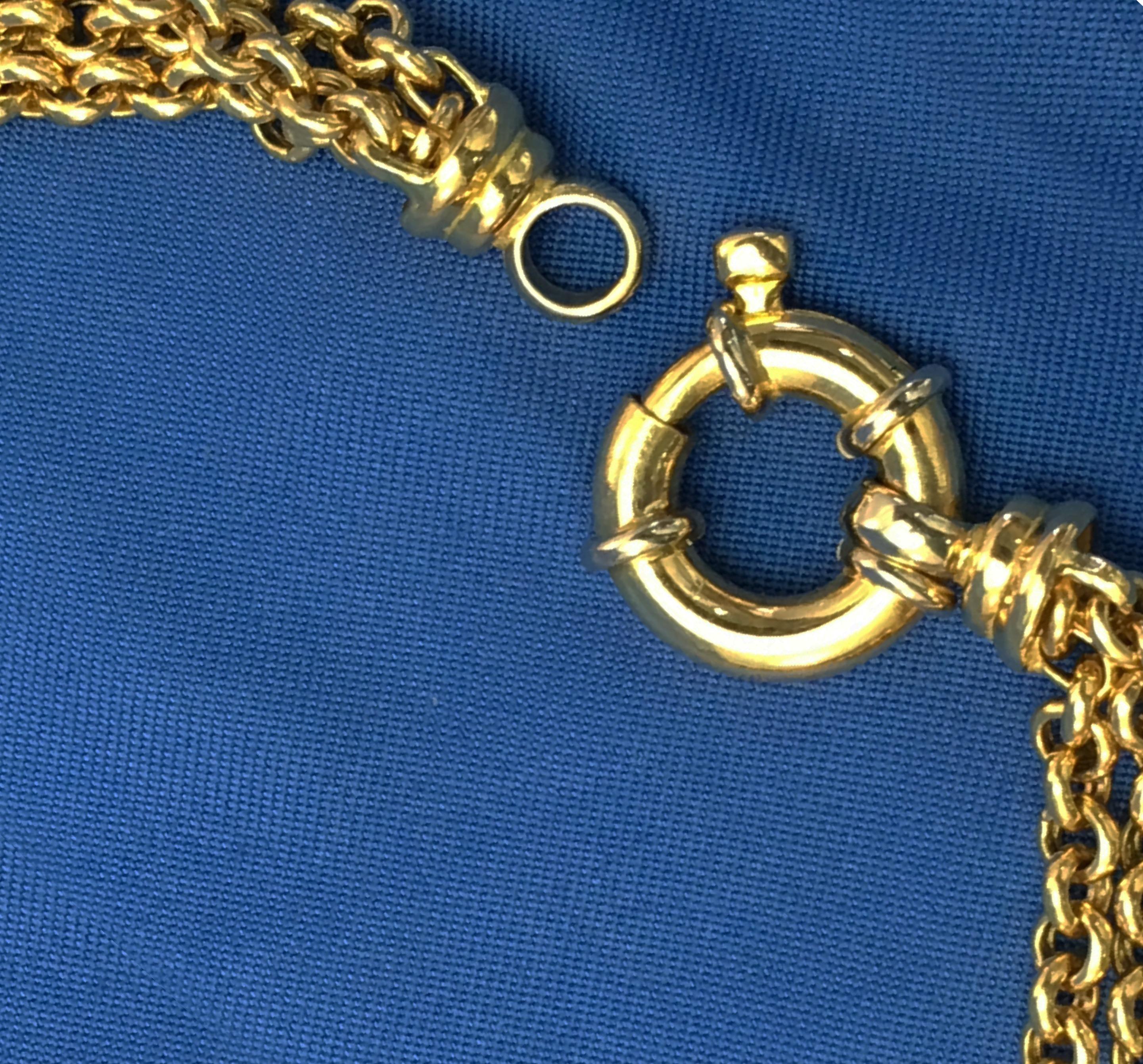 Choker Length Triple Rolo Chain with Bolt Ring Closure in 18 Karat Yellow Gold 1