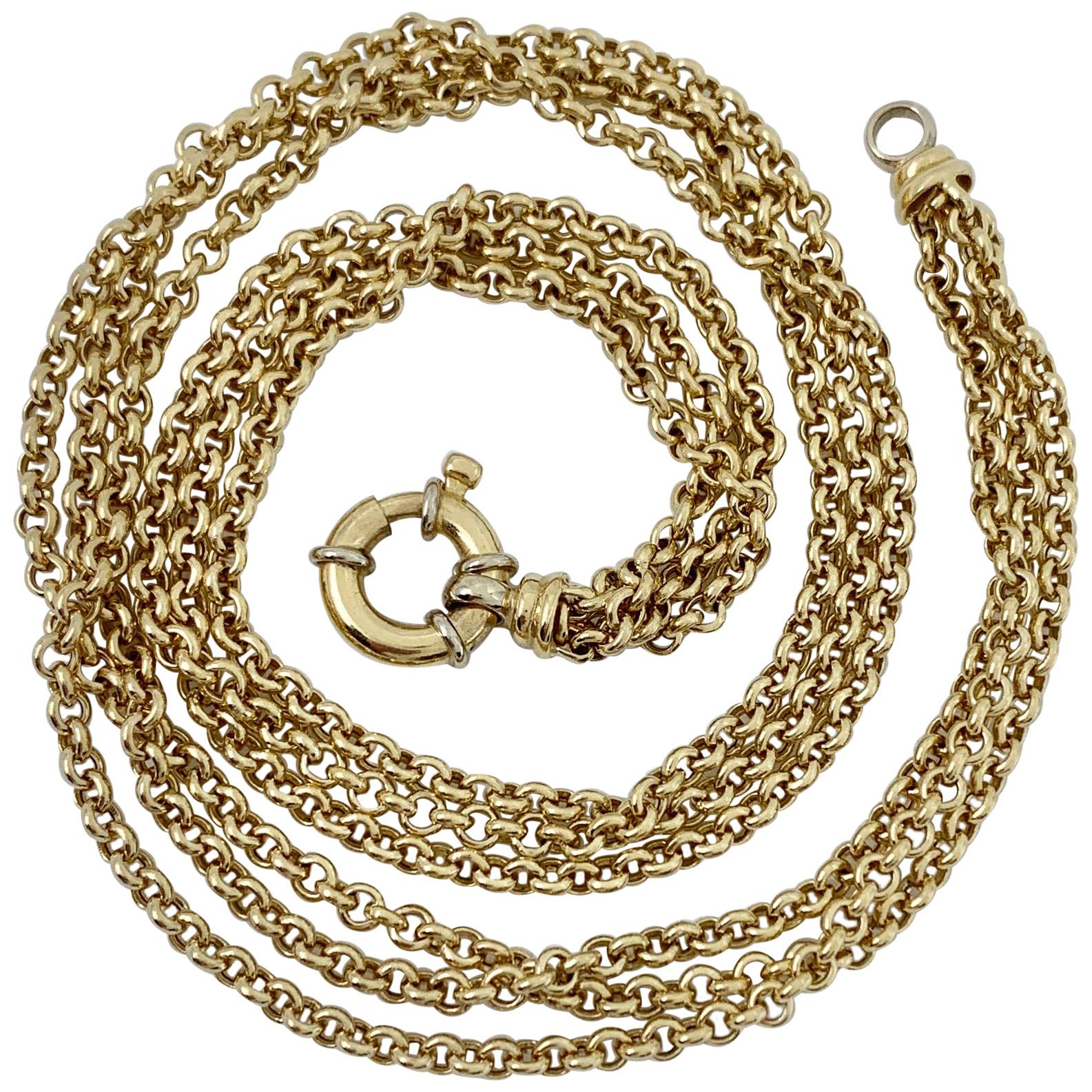 Choker Length Triple Rolo Chain with Bolt Ring Closure in 18 Karat Yellow Gold