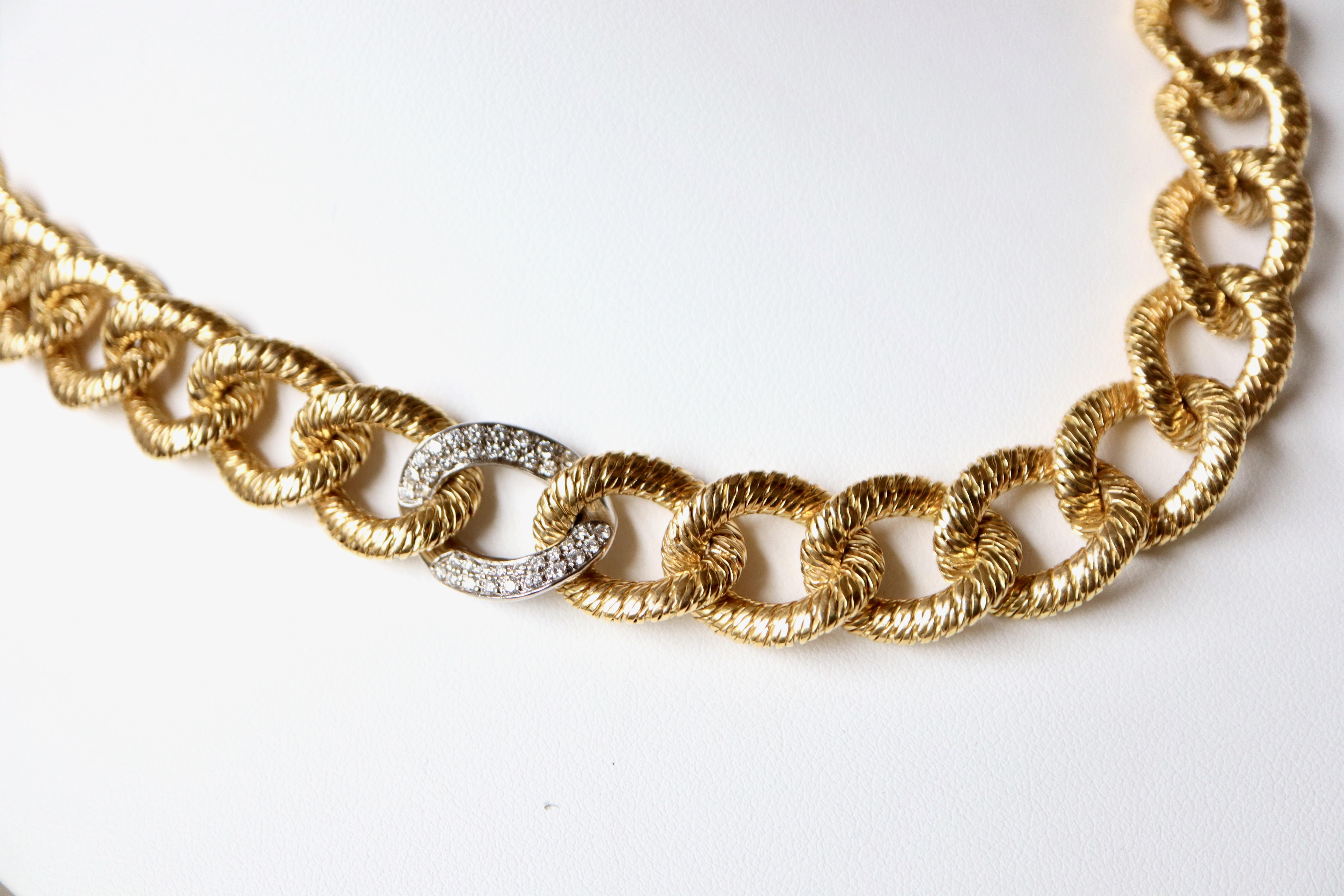 Women's or Men's Choker Necklace in 18 Carat Yellow Gold and Diamonds For Sale