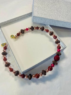 Choker Necklace in Copper Hematite, Copper, and Glass Beads on Memory Wire - 70g