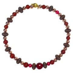 Choker Necklace in Copper Hematite, Copper, and Glass Beads on Memory Wire - 70g