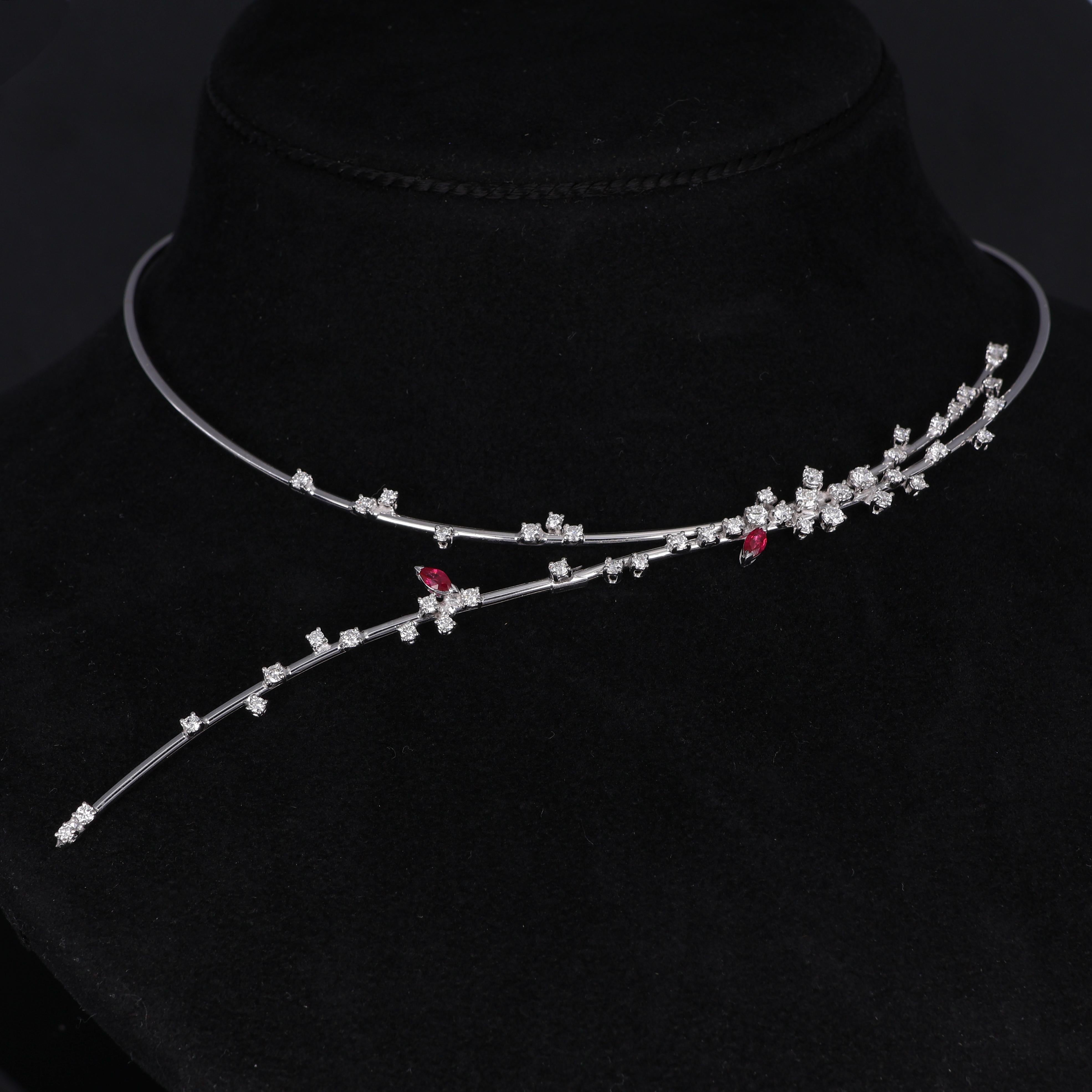 IMPORTANT NOTE:
✔ No additional costs will be added to this order.
✔ Shipping and customs duties are fully covered by us.
--------------------
A graceful and contemporary rigid choker necklace crafted in 18K white gold. This exquisite piece features